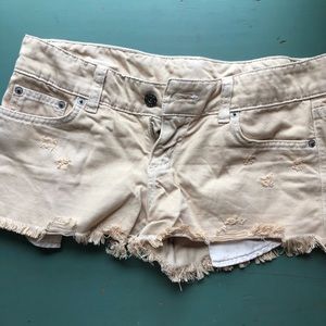 Cream/tan low rise jean shorts